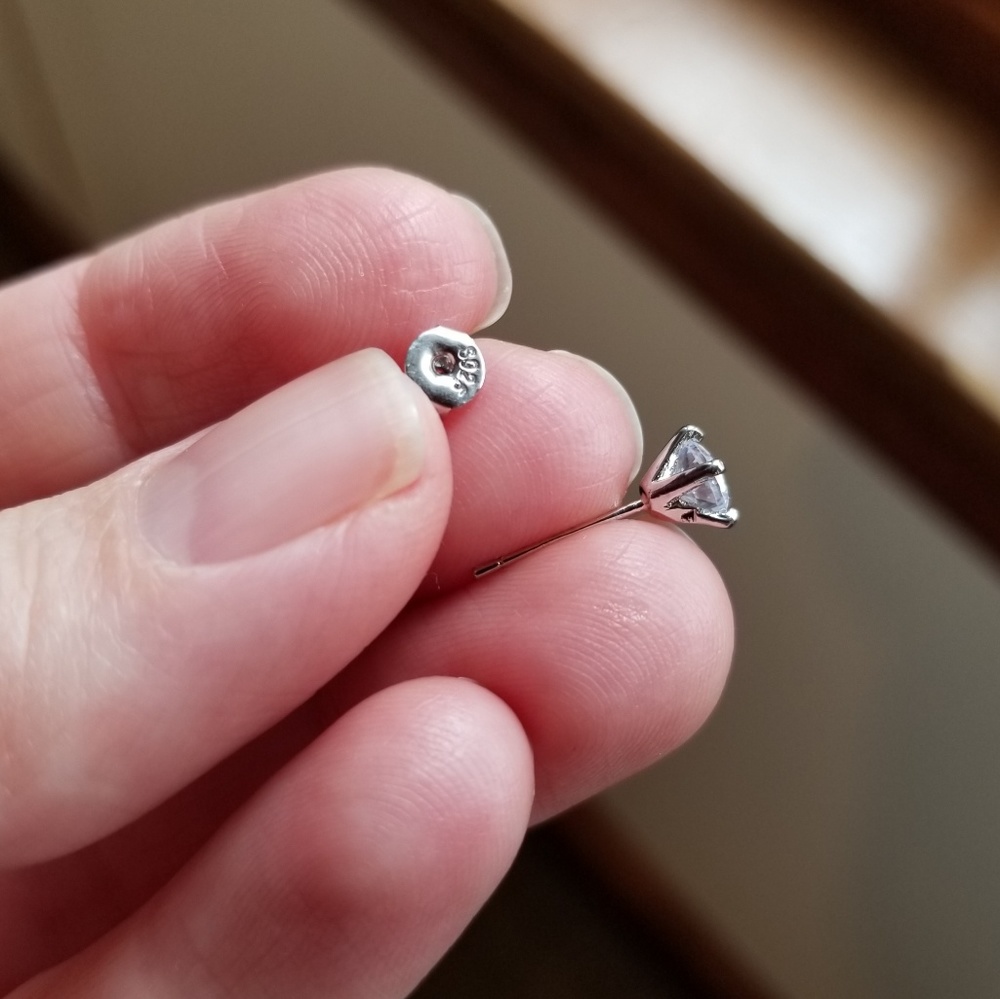 .925 Sterling Silver CZ Long Chain Leaf Studs - Picture 4 of 5